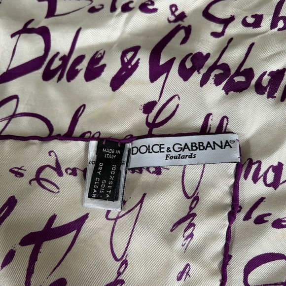 Authentic Dolce and Gabbana white and purple Silk Scarf - Picture 4 of 7